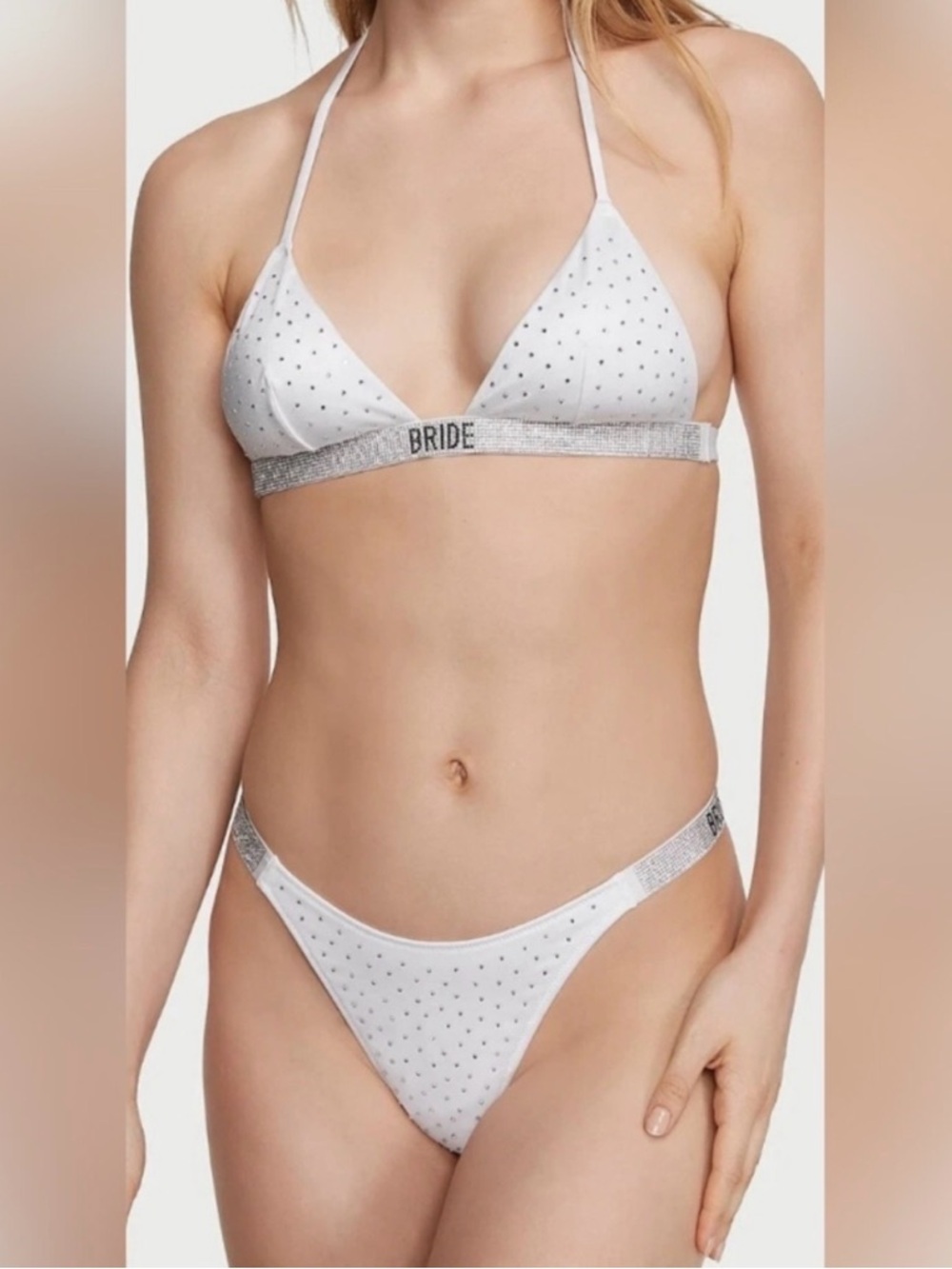 Victoria's Secret White 'Bride' Rhinestone Triangle Bikini Set